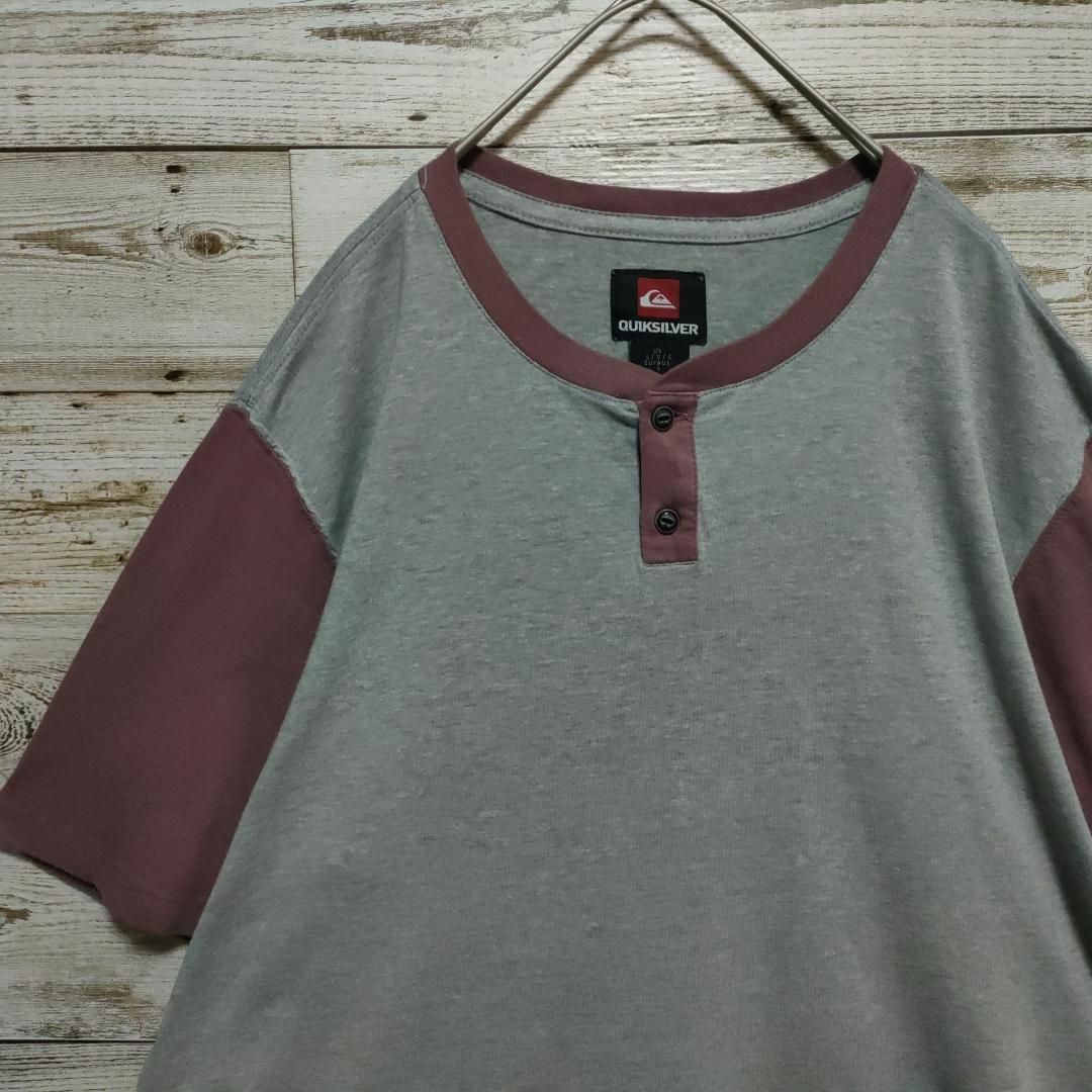 QUIKSILVER(クイックシルバー)の【665】クイックシルバー　バイカラー　リンガー　ヘンリーベック半袖Tシャツ古着 メンズのトップス(Tシャツ/カットソー(半袖/袖なし))の商品写真