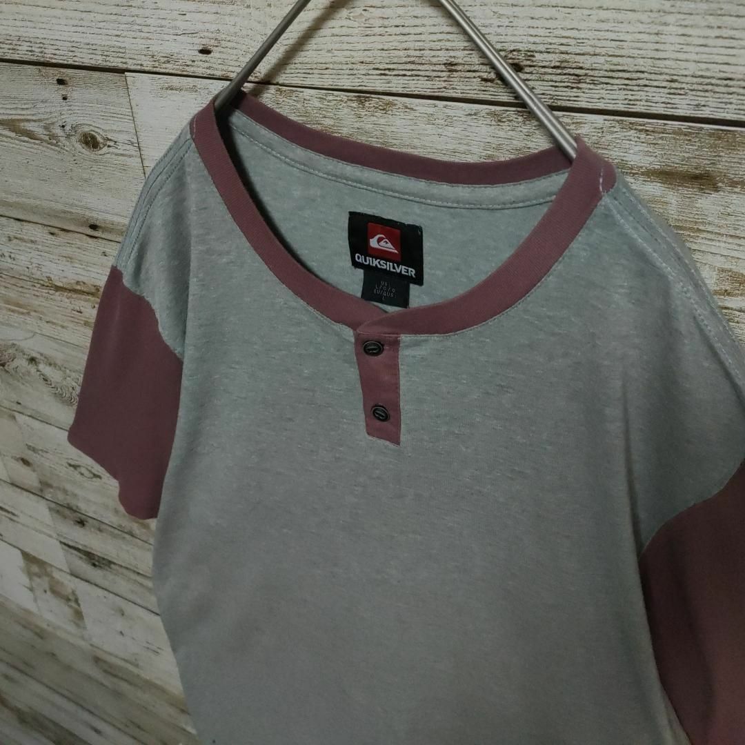 QUIKSILVER(クイックシルバー)の【665】クイックシルバー　バイカラー　リンガー　ヘンリーベック半袖Tシャツ古着 メンズのトップス(Tシャツ/カットソー(半袖/袖なし))の商品写真