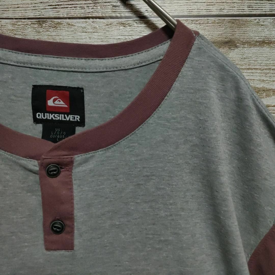 QUIKSILVER(クイックシルバー)の【665】クイックシルバー　バイカラー　リンガー　ヘンリーベック半袖Tシャツ古着 メンズのトップス(Tシャツ/カットソー(半袖/袖なし))の商品写真