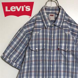 リーバイス(Levi's)の【美品】リーバイス　ロゴ入り半袖ウエスタンシャツ　ライトブルー系　A1120(シャツ)