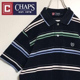 CHAPS - 【人気L】チャップス　刺繍ロゴ入りポロシャツ　ネイビー　ボーダー　A1144