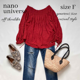 nano・universe - ◆新品◆ナノユニバース◆楊柳オフショル七分袖ブラウス◆ボルドー赤◆ゆったり◆F
