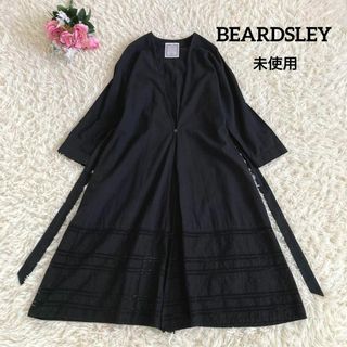 BEARDSLEY - 新品未使用　ビアズリー　裾レース刺繍ロングガウン　羽織り　黒　綿　腰リボン付