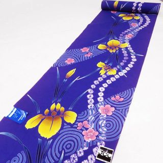 夏物 反物 浴衣 着物 未仕立て 新古品 木綿 カジュアル 水紋 花模様 菖蒲 桜 本紫色 多色 きもの北條 A1014-12(浴衣)