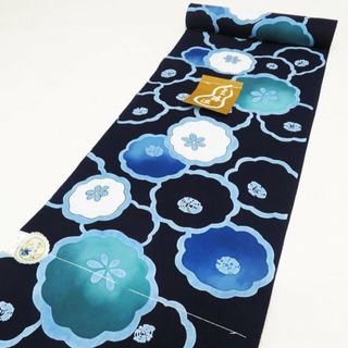 夏物 反物 浴衣 着物 未仕立て 新古品 木綿 カジュアル 三勝染 花模様 濃紺色 多色 きもの北條 A1014-11(浴衣)