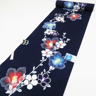 夏物 反物 浴衣 着物 未仕立て 新古品 木綿 カジュアル 花模様 椿 濃紺色 多色 きもの北條 A1014-9(浴衣)