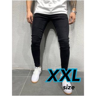 新品 スキニー デニム 2XL ブラック ボトムス ジーパン ストレッチ パンツ(デニム/ジーンズ)