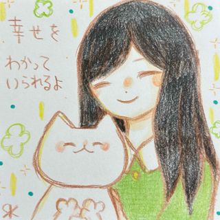 【640】【猫と女の子の絵と言葉】オリジナル手描きアナログイラスト原画　自作創作(アート/写真)