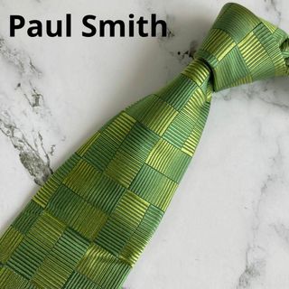 ポールスミス(Paul Smith)の美品★ポールスミス★ネクタイ★市松模様★シルク100%★ライトグリーン★日本製(ネクタイ)