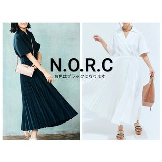 ノーク(N.O.R.C)のN.O.R.C ノーク シャツ プリーツ ワンピース カシュクール ブラック(ロングワンピース/マキシワンピース)