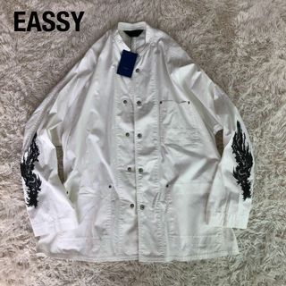 【未使用品】ESSAYエッセイドラゴン柄スタンドカラーシャツカバーオール白(カバーオール)