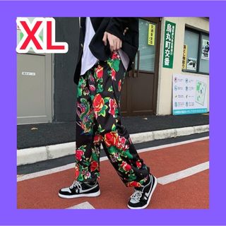 パンツ 黒 XL メンズ ユニセックス ストレート 柄 ゆったり(その他)