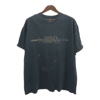 ハーレーダビッドソン(Harley Davidson)のUSA製 HARLEY DAVIDSON ハーレーダビッドソン 半袖Ｔシャツ 大きいサイズ バイクウェア ロゴ ブラック (メンズ 2XL) 中古 古着 Q6014(Tシャツ/カットソー(半袖/袖なし))