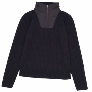 エルメス(Hermes)の美品 エルメス HERMES ニット ハーフジップ セーター ウール ラムレザー ムートン トップス メンズ XS ブラック(ニット/セーター)