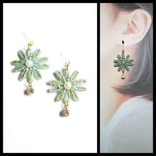 No.531-C　布フラワー☆ピアス・イヤリング(ミント)ゴールド(ピアス)