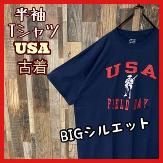 プリント ゆるダボ メンズ 2XL ネイビー USA古着 90s 半袖 Tシャツ(Tシャツ/カットソー(半袖/袖なし))