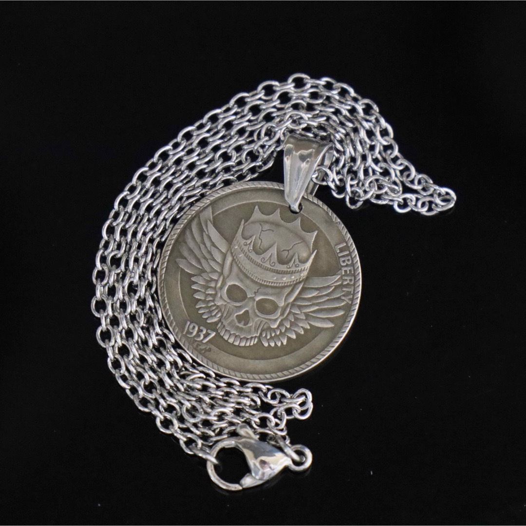 髑髏 ペンダント ネックレス スカル 王冠 翼 コイン メダル 男女兼用 お洒落 メンズのアクセサリー(ネックレス)の商品写真