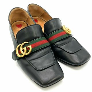 グッチ(Gucci)のグッチ GUCCI GGマーモント  ローファー レザー ブラック チャンキー ヒール レディース【中古】(ローファー/革靴)