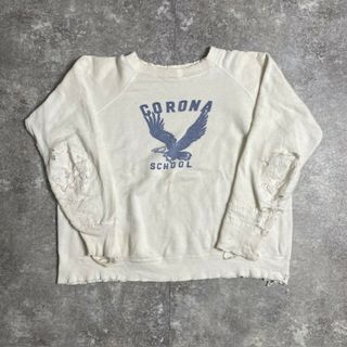 50's 60's unknown スウェット CORONA SCHOOL 染み込みプリント ジャンクコンディション ラグラン ヴィンテージ 344U