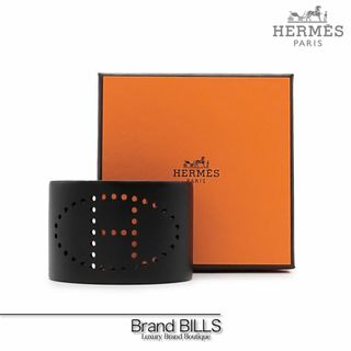 エルメス(Hermes)の未使用品 エルメス エヴリン カフ バングル 057023FZ ノワール ブラック T2 Hロゴ パンチング メタルマット アルミニウム アクセサリー(ブレスレット/バングル)