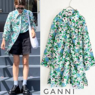 新品タグ付き GANNI ガニー フローラルプリントシャツ 七分丈 32