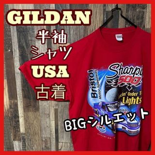 ギルダン レッド プリント レース 車 イベント メンズ 2XL 半袖 Tシャツ(Tシャツ/カットソー(半袖/袖なし))