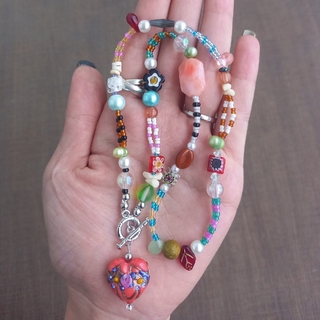 hand made beads necklace random beads🧡(ネックレス)