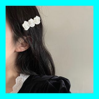 髪飾り　ヘアアクセサリー　アクセサリー　薔薇　バラ　ヘアピン　白色　レディース(ヘアピン)