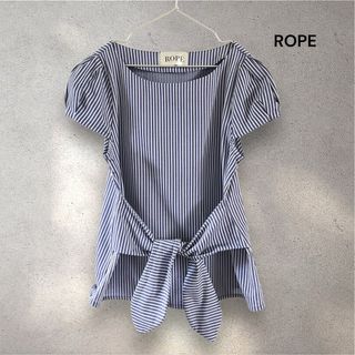 ROPE ロペ ウエストリボン ストライプ ブラウス 半袖 38サイズ(シャツ/ブラウス(半袖/袖なし))