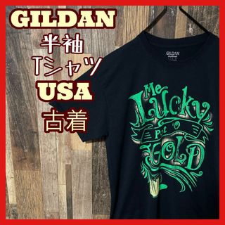 大判 プリント ギルダン L ブラック メンズ USA古着 半袖 Tシャツ(Tシャツ/カットソー(半袖/袖なし))