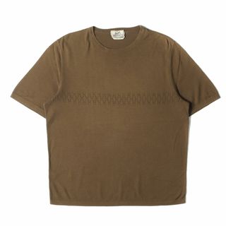 Hermes - HERMES エルメス Tシャツ サイズ:M / 90s Hロゴ ジャガード ハイゲージ コットン ニット クルーネック 半袖Tシャツ ライトブラウン / イタリア製 トップス 半袖 ニットソー アーカイブ 【メンズ】【中古】