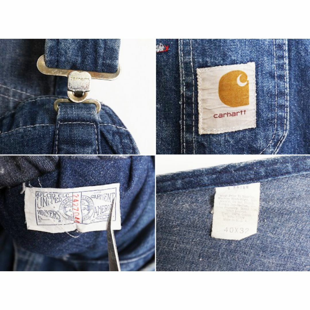 70s USA製 カーハート デニム オーバーオール メンズ 40 32 70年代 ヴィンテージ CARHARTT ワーク ツナギ ペインター ビブ オールインワン メンズのパンツ(サロペット/オーバーオール)の商品写真