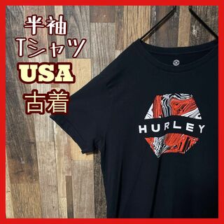 HURLEY プリント L ブラック メンズ USA古着 半袖 Tシャツ(Tシャツ/カットソー(半袖/袖なし))
