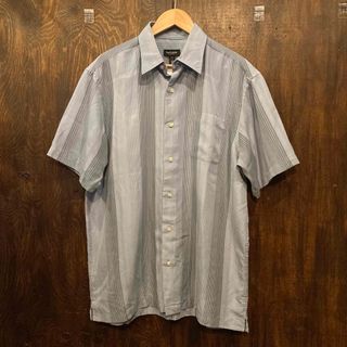 アメリカ古着 VAN HEUSEN 半袖シャツ ストライプシャツ グレー M(シャツ)