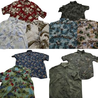 古着卸 まとめ売り レーヨン系 アロハシャツ 半袖シャツ 10枚セット (メンズ 2XL ) 花柄 リーフ柄 開襟 フラミンゴ MS8793(シャツ)