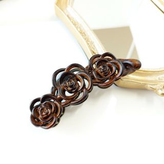 ♡新品♡バナナクリップ♪ウッドコーティング/フラワー/バラ/ローズ/ブラウン/茶(バレッタ/ヘアクリップ)