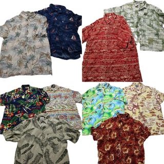 古着卸 まとめ売り レーヨン系 アロハシャツ 半袖シャツ 10枚セット (メンズ XL ) 花柄 リーフ柄 ヤシの木 ヨット MS8949(シャツ)