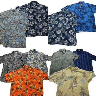 古着卸 まとめ売り レーヨン系 アロハシャツ 半袖シャツ 10枚セット (メンズ XL ) 無地 ヨット 酒 リーフ 花 MS8996(シャツ)