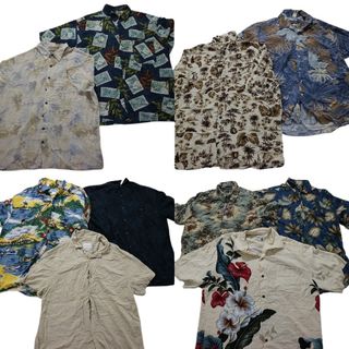 古着卸 まとめ売り レーヨン系 アロハシャツ 半袖シャツ 10枚セット (メンズ XL /2XL ) 花柄 リーフ柄 無地 MS8995(シャツ)