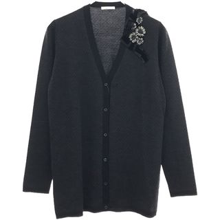 プラダ(PRADA)のPRADA プラダ ダイヤ柄 ウールシルクビジューフラワーカーディガン P25347 チャコールグレー系 44(カーディガン)