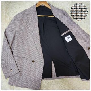 ザラ(ZARA)の菅田将暉 アンコン L ザラ ダブルブレスト 千鳥 テーラードジャケット 茶色(テーラードジャケット)