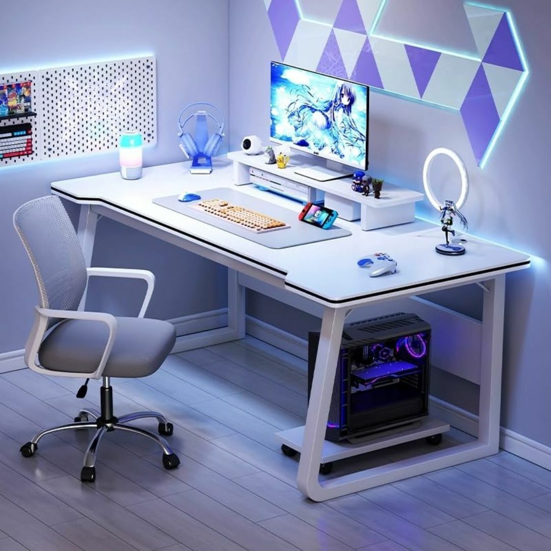 【色: 白です】JMDZ パソコンデスク ゲーミングデスク 組み立て簡単 木製  インテリア/住まい/日用品のオフィス家具(オフィス/パソコンデスク)の商品写真
