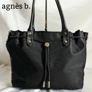 アニエスベー(agnes b.)のアニエスベー トートバッグ ショルダー ナイロン×レザー 黒 A4可 大容量(トートバッグ)