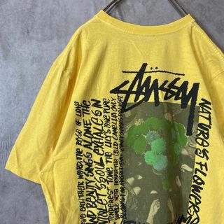 ステューシー(STUSSY)の【フラワーバックプリント】stussy花柄Tシャツ古着ストリート黄色　半袖M(Tシャツ/カットソー(半袖/袖なし))