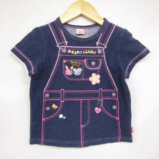 メゾピアノ 半袖Ｔシャツ トップス だまし絵 オーバーオール キッズ 女の子用 130サイズ ネイビー mezzo piano(Tシャツ/カットソー)