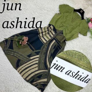 ジュンアシダ(jun ashida)のジュンアシダ レディース ロングワンピース 麻混 肩パッド 切り替え L 11(ロングワンピース/マキシワンピース)