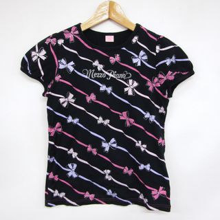 メゾピアノ 半袖Ｔシャツ トップス リボン柄 ラメ キッズ 女の子用 M(150)サイズ ブラック mezzo piano(Tシャツ/カットソー)