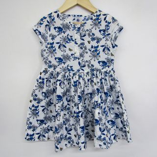 プチバトー(PETIT BATEAU)のプチバトー ワンピース トップス 半袖 花柄 コットン キッズ 女の子用 4ans/104サイズ 白×紺 PETIT BATEAU(ワンピース)