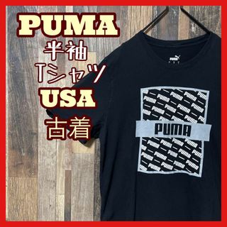 プーマ(PUMA)のブラック メンズ プーマ プリント デカロゴ L USA古着 半袖 Tシャツ(Tシャツ/カットソー(半袖/袖なし))