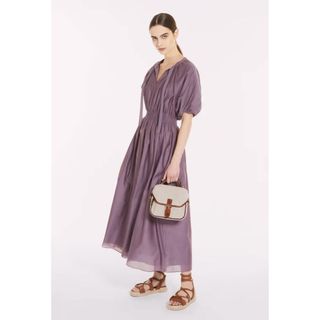 'S Max Mara - S MAX MARA  シルクコットン ボウタイマキシワンピース